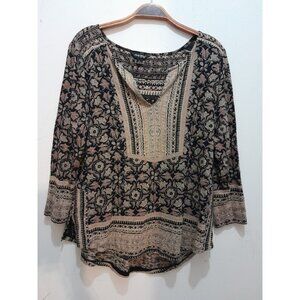 Vintage Lucky Brand Womens Boho Hippie Flared Sleeve Tunic Top Size Large Black